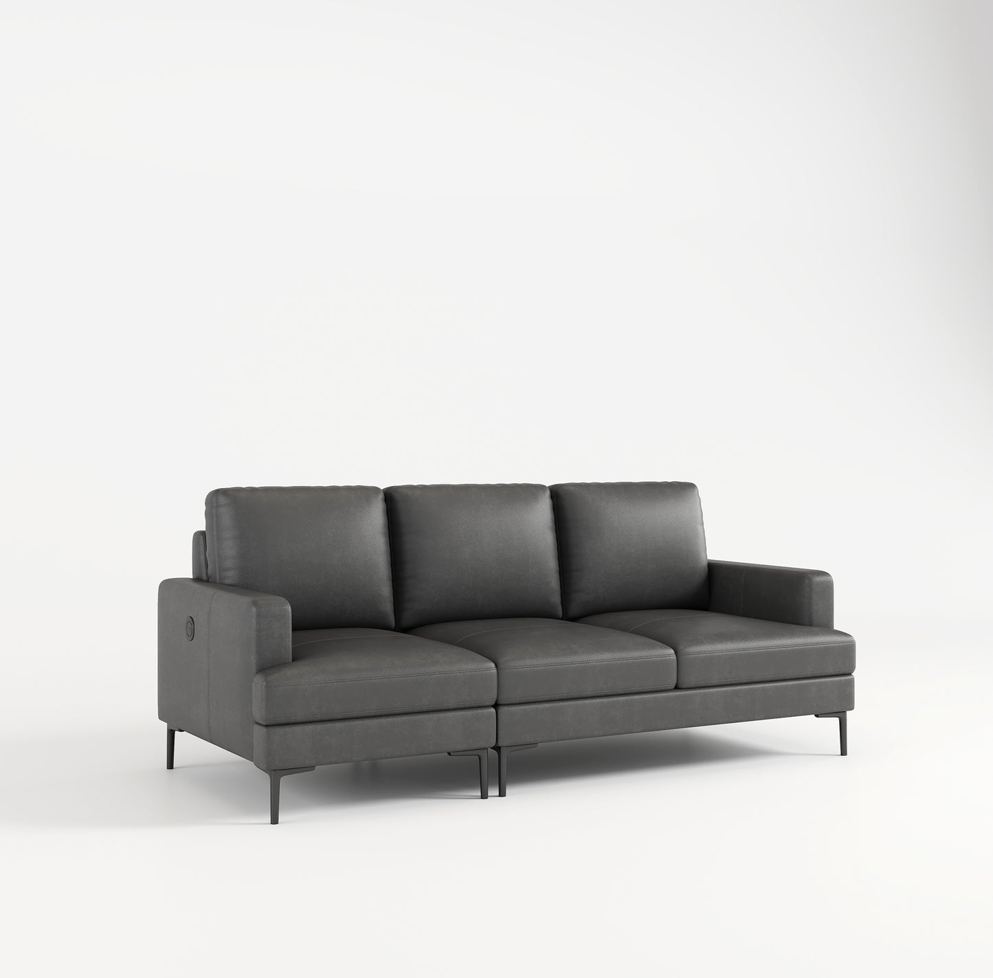 77 - inch Gray Luxury Genuine Leather - Match Sofa: USB & Type - C Charger, 3 - Seater for Living & Office