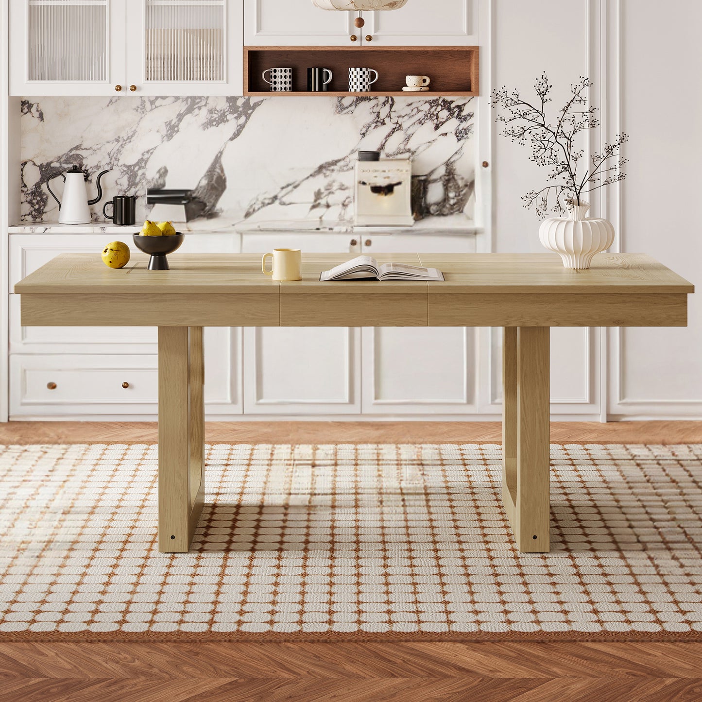 Extendable Farmhouse Wooden Kitchen Table: Removable Leaf, Seats 4 - 8