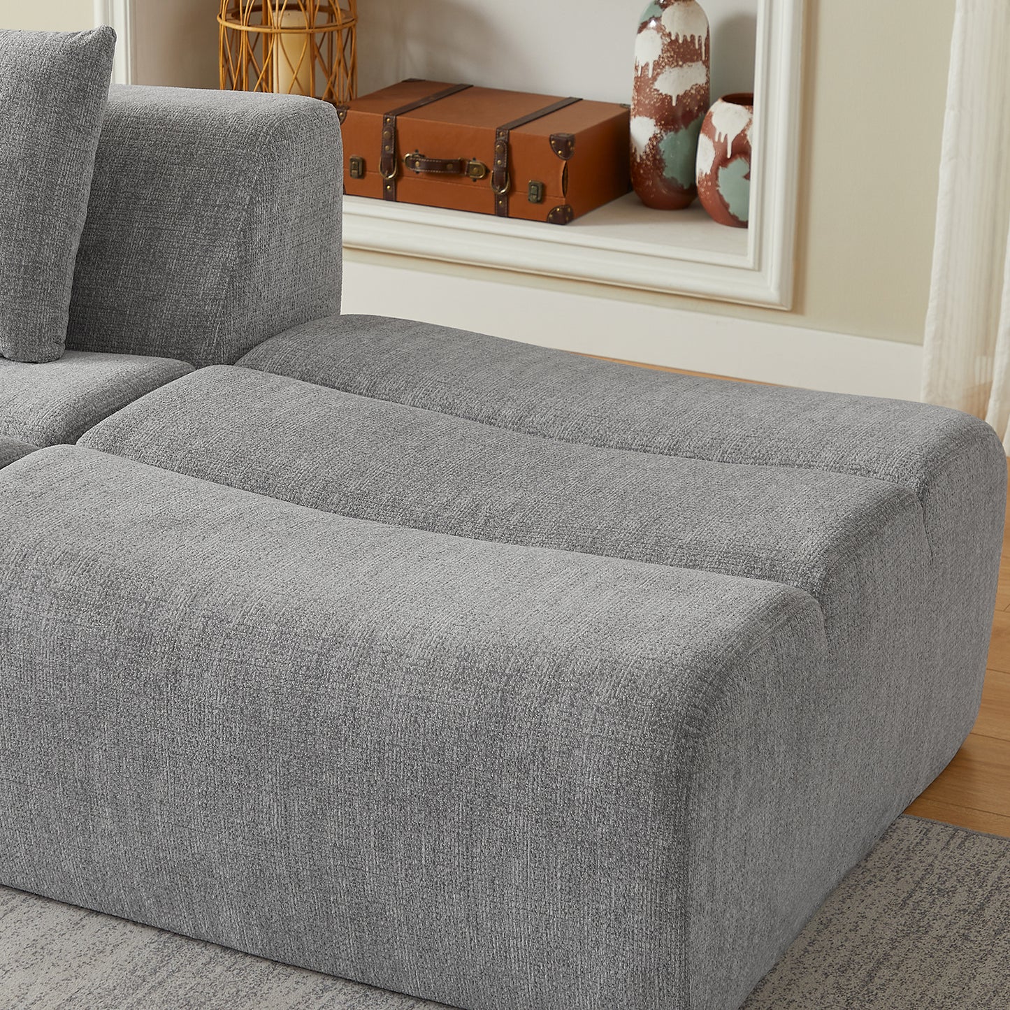 Oversized 3 Seater Compressed Sofa with Chenille Fabric, No Assembly
