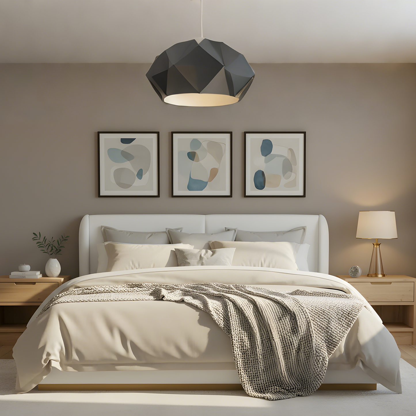 Modern White Bouclé Winged Bed Frame with Enclosed Wood Base | Queen & King – Dust & Pet BarrierNo Box Spring Needed