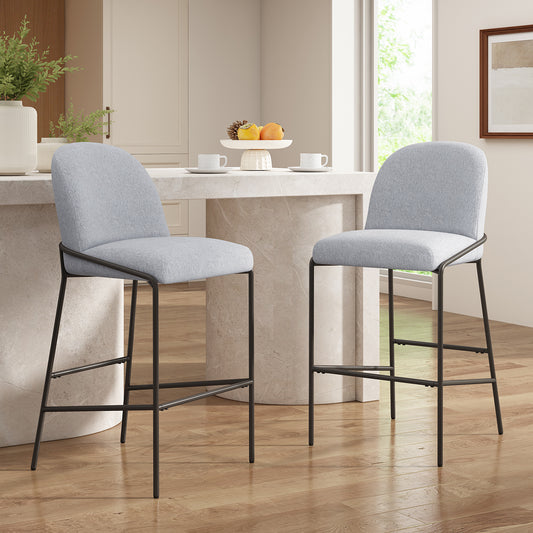 Metal Upholstered Barstool – Antique Bronze Frame with Gray Fabric, Set of 2 – Modern Industrial Bar Stools