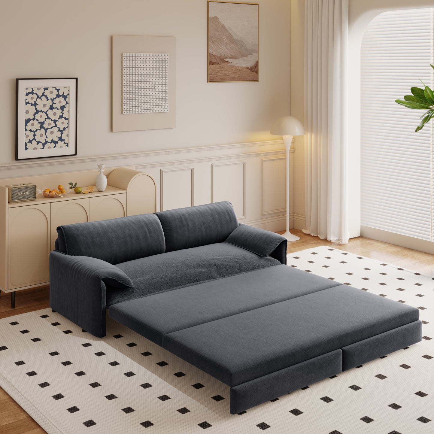 66" Queen Pull - Out Sofa Bed: 3 - in - 1 Convertible with Side Storage for Living