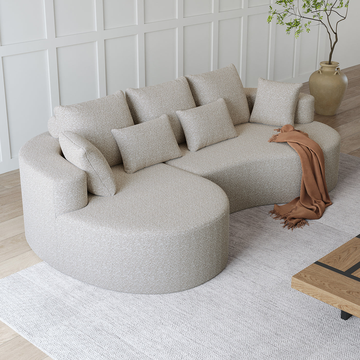 Modern Upholstered Oversized Sectional Sofa,  Chenille 4-Seater Extra Deep & Wide Seat Curved Cloud Couch with 7 Pillows