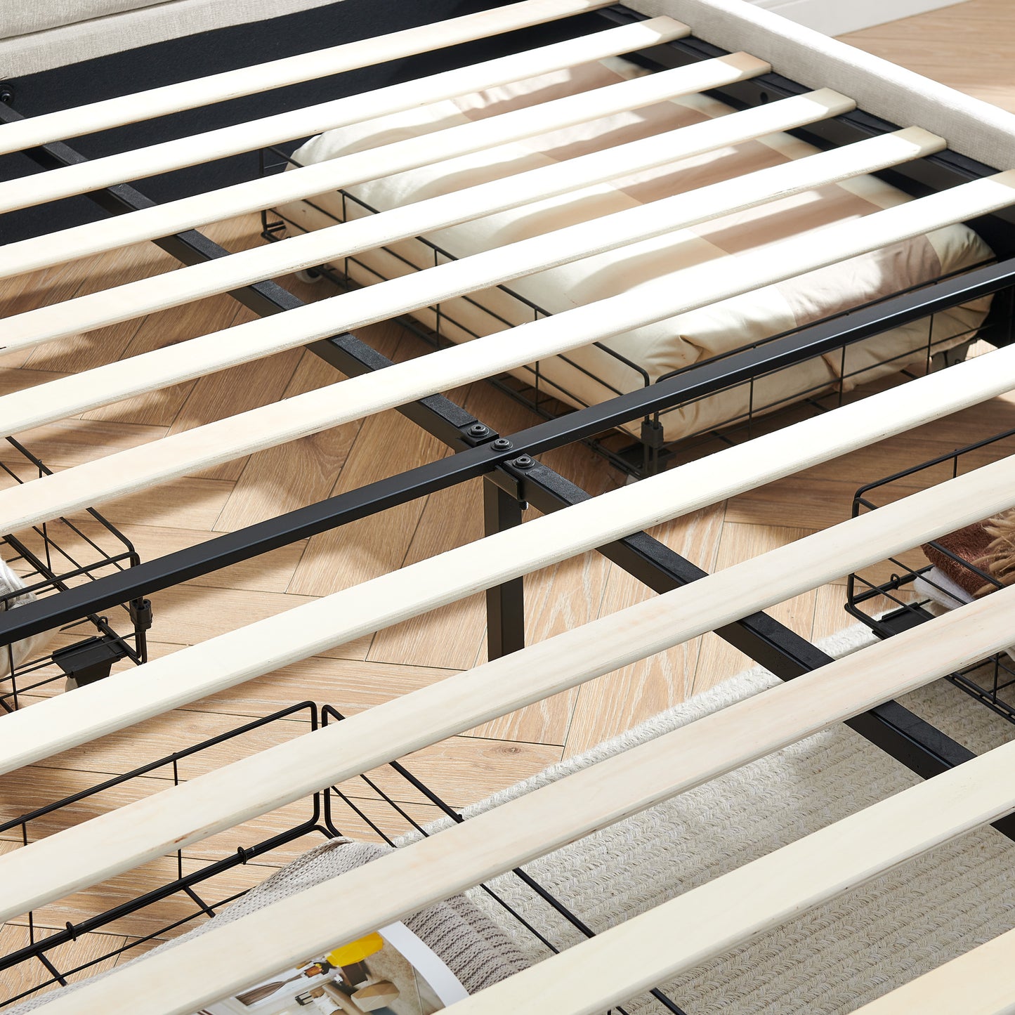 Comfortable Cushioned Bed Frame with Drawers: Headboard & Solid Build 3Colors