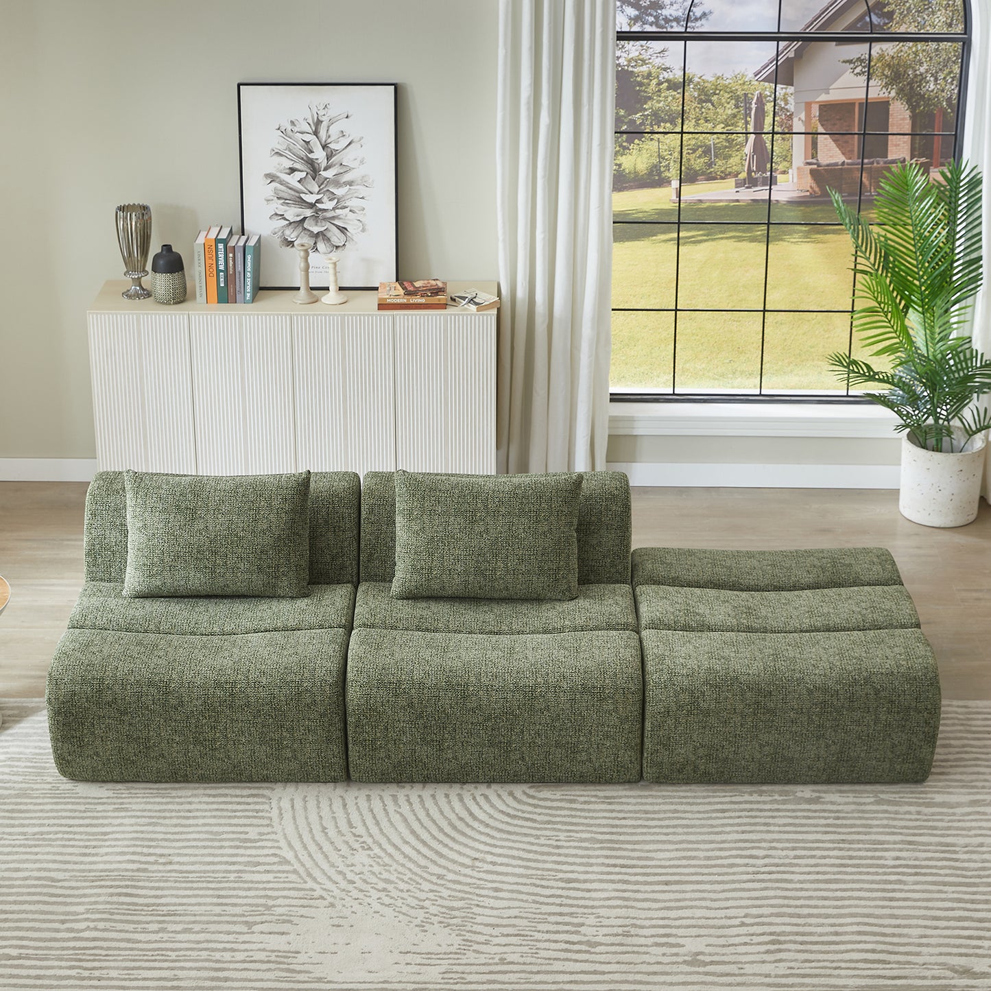 Oversized 3 Seater Compressed Sofa with Chenille Fabric, No Assembly