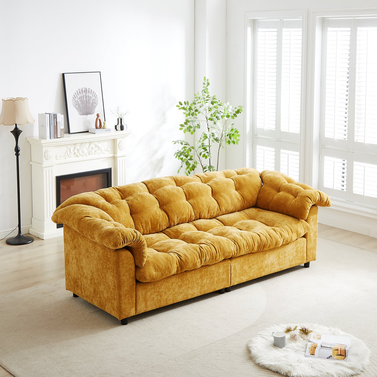 Chenille Modern Comfort Deep Seat Sofa, Upholstered Fluffy Cloud Sofa