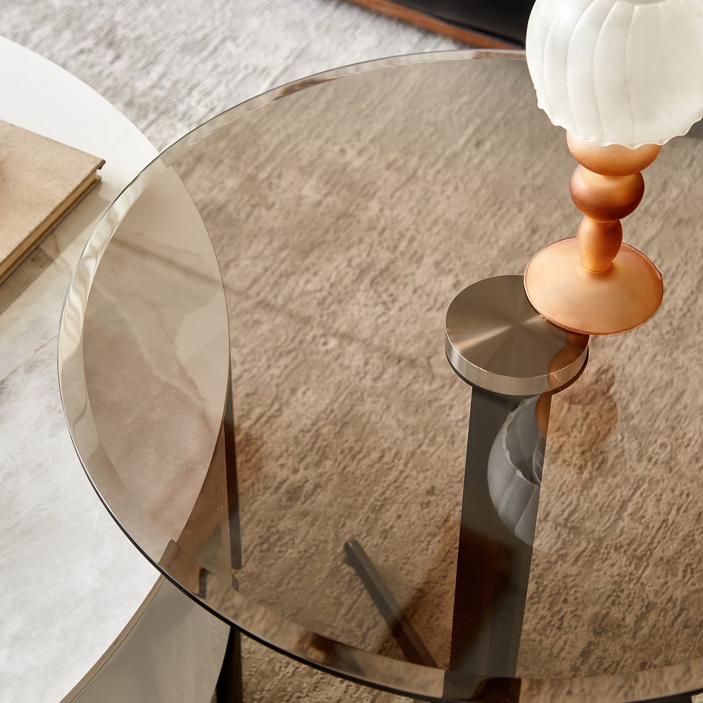 End Table Glass Top Side/End Drink Table - Tall Modern Round Accent Metal Nightstand Furniture for Living Room, Dorm, Home Office, and Bedroom