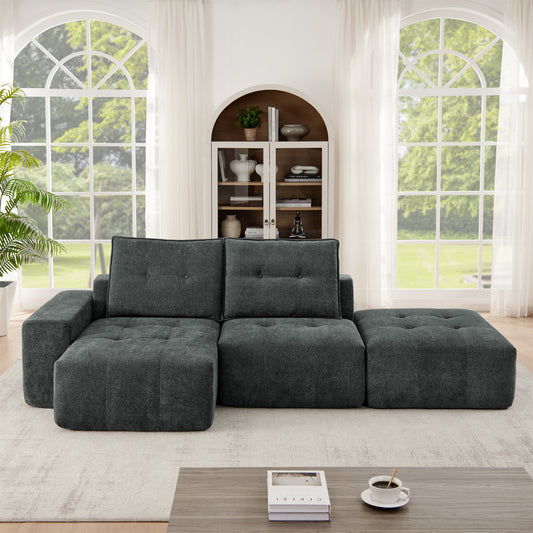 L - Shaped Linen Floor Couch - Convertible, 3 Colors