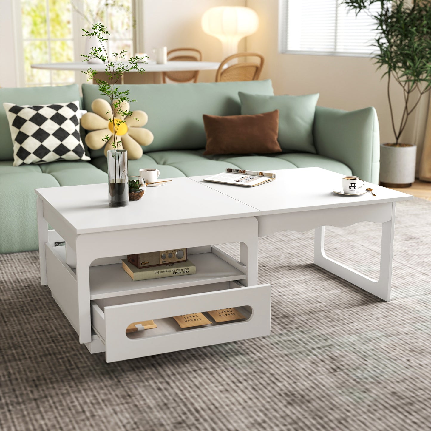 3 in 1 deformed Coffee Tables with Storage Cabinet for Living Room And Dining Room