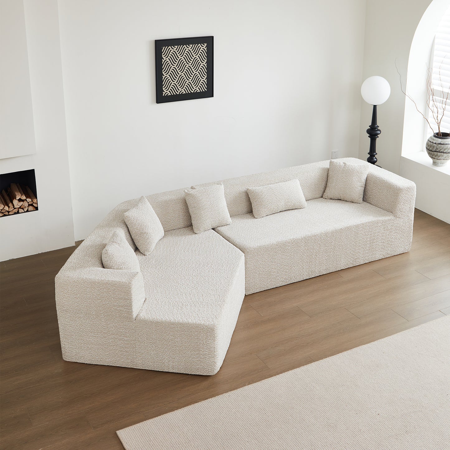 127.5'' Modern Minimalist Sectional Cloud Couch: Deep Seat, No - Assembly Needed