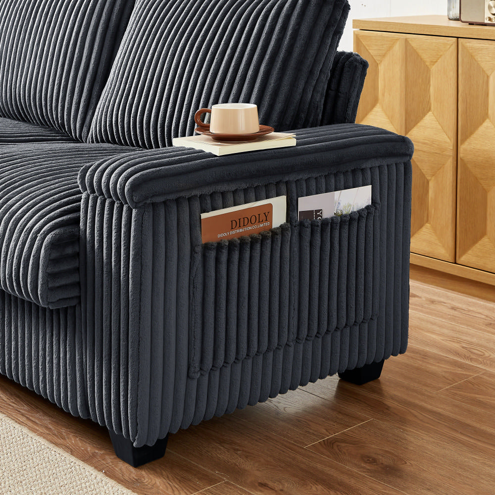 Plush Corduroy Loveseat Sofa  With Square Storage Armrest USB port