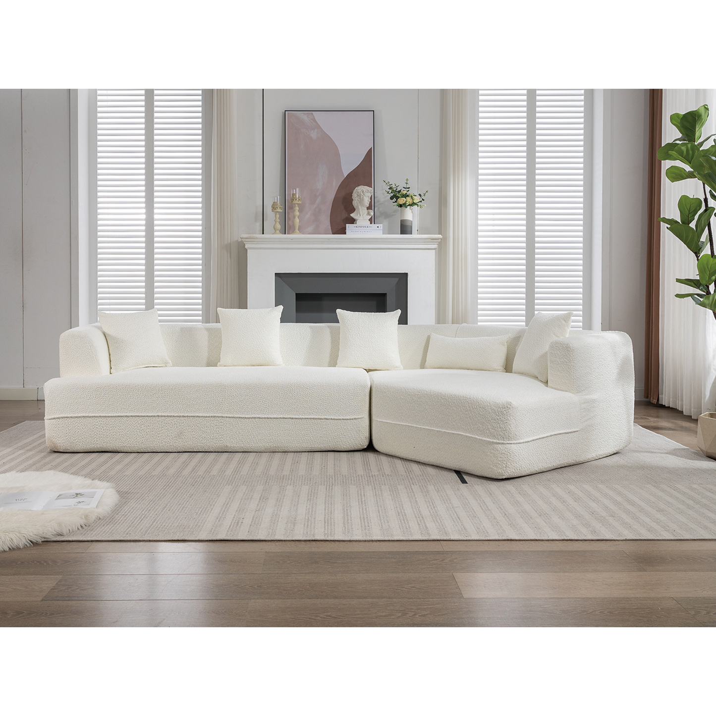 Modern Chenille Upholstered Sectional Sofa Couch Set pholstered , free combination, round fiber fabric, anti-wrinkle fabric,Dimension exten