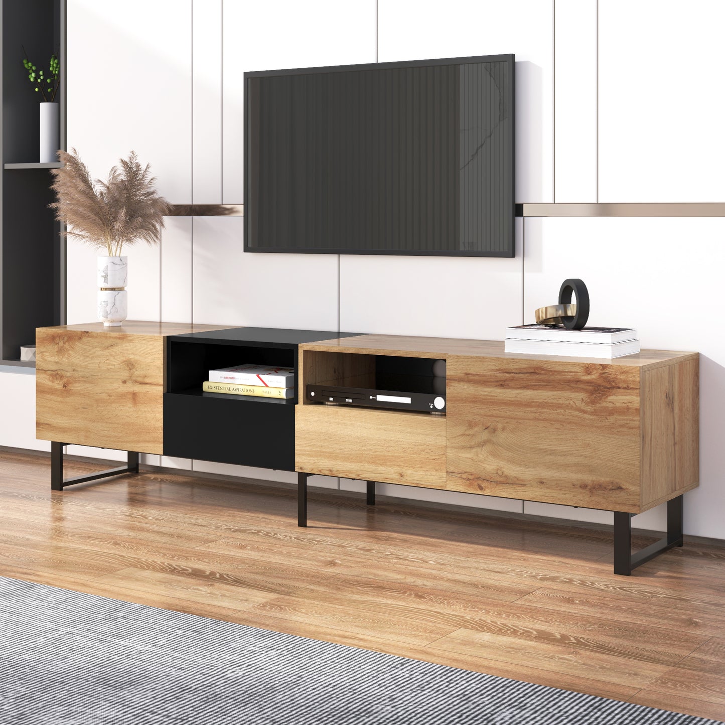 TV Stand with Drop Down Door - Up to 85" TVs, 2 Cabinets