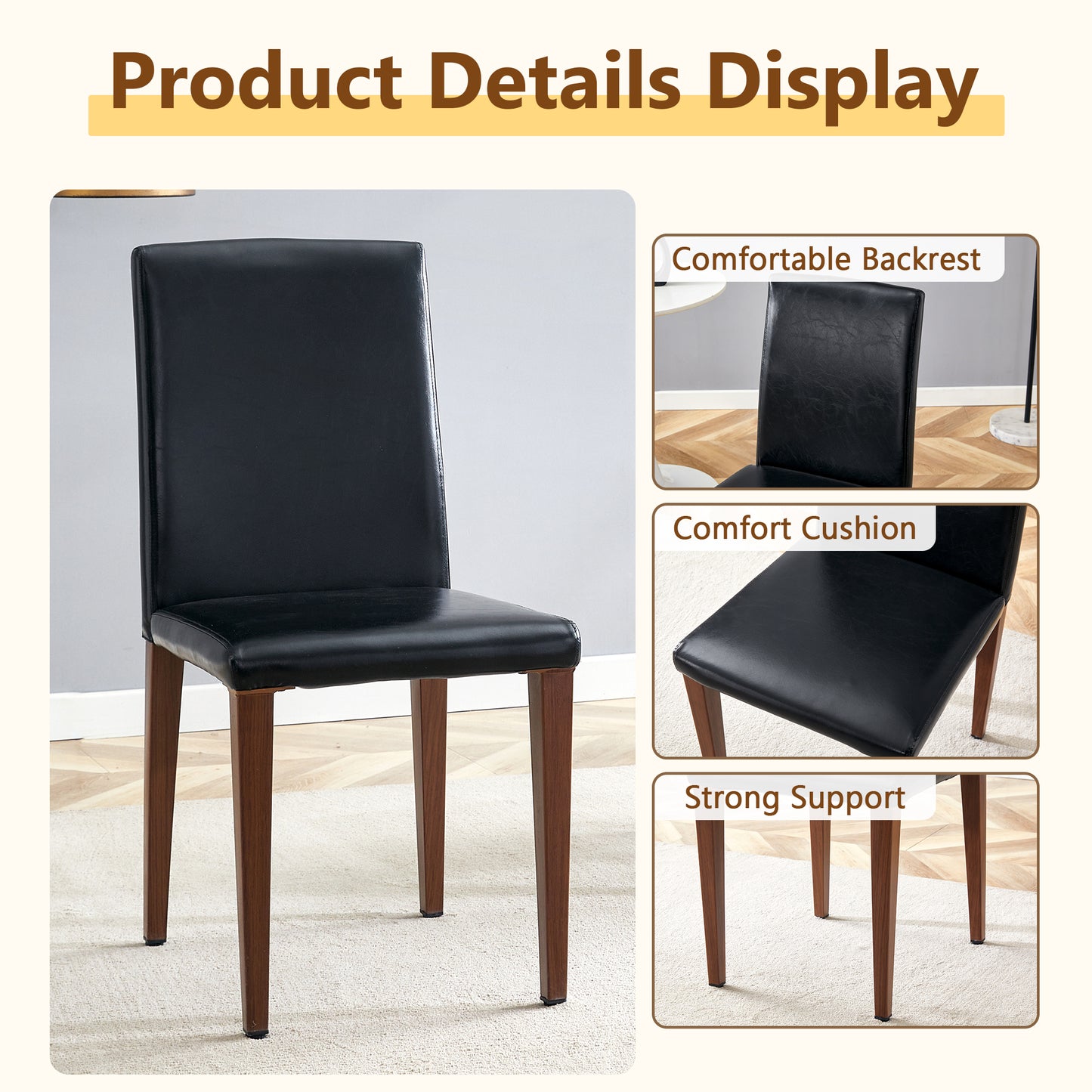 47.3 - Inch Spliced - Color Circular Dining Table Set: 4-6 Black PU Chairs, Double - Layer Storage