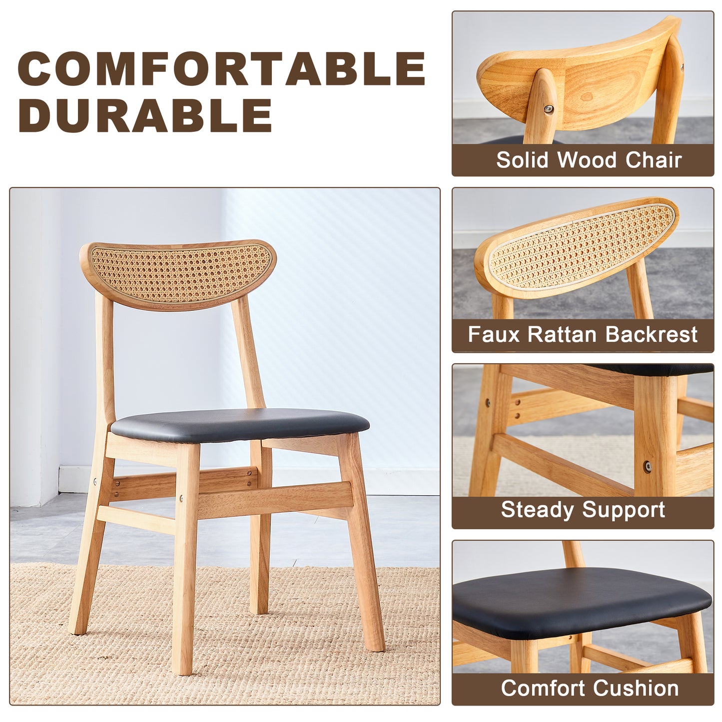 Ergonomic Solid Wood Chair: Small Curved Back, PU - Cushioned Comfort