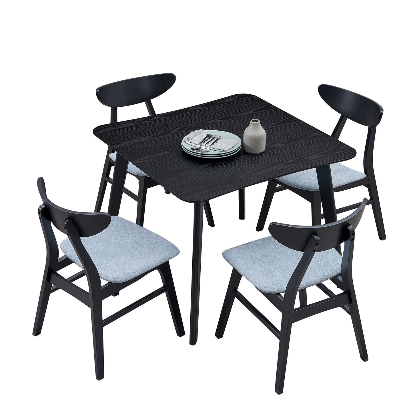 Wooden Kitchen Dining Set - Square, Upholstered Chair 3 Color-1 Table with 4 Chairs