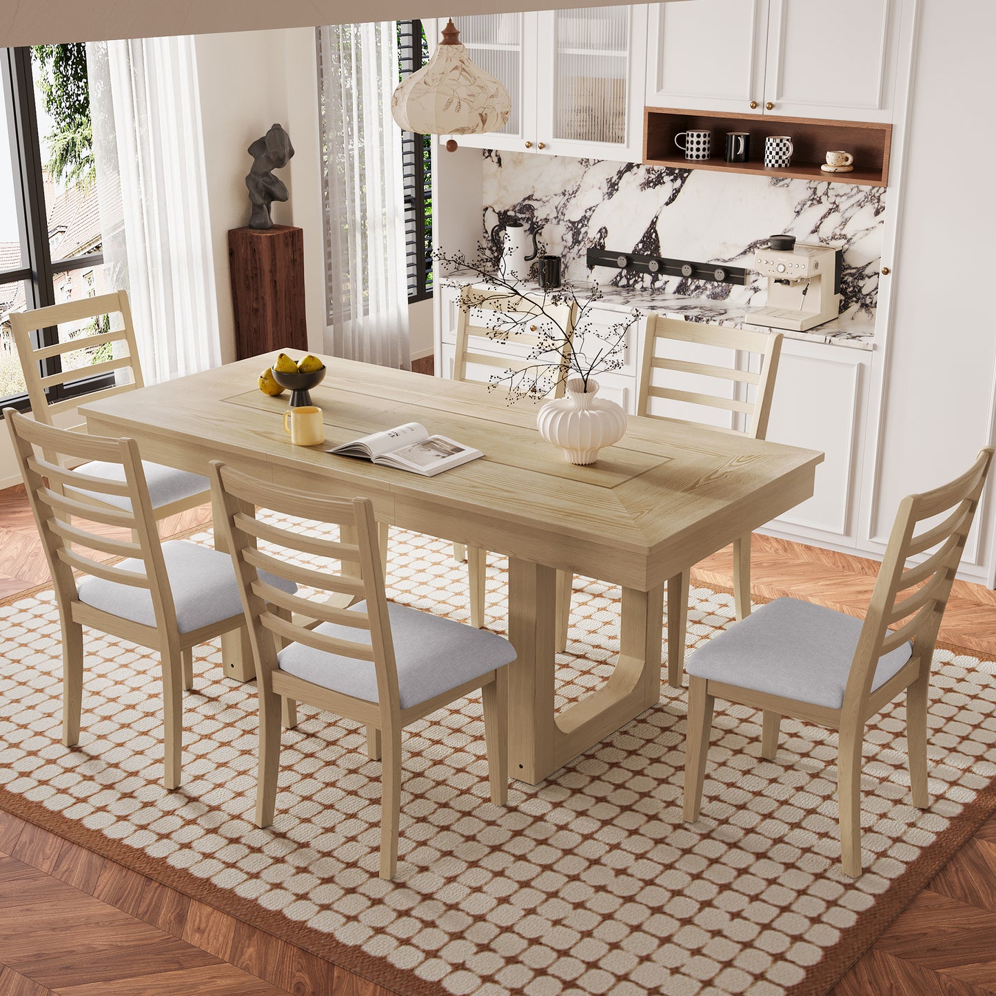 Extendable Farmhouse Wooden Kitchen Table: Removable Leaf, Seats 4 - 8