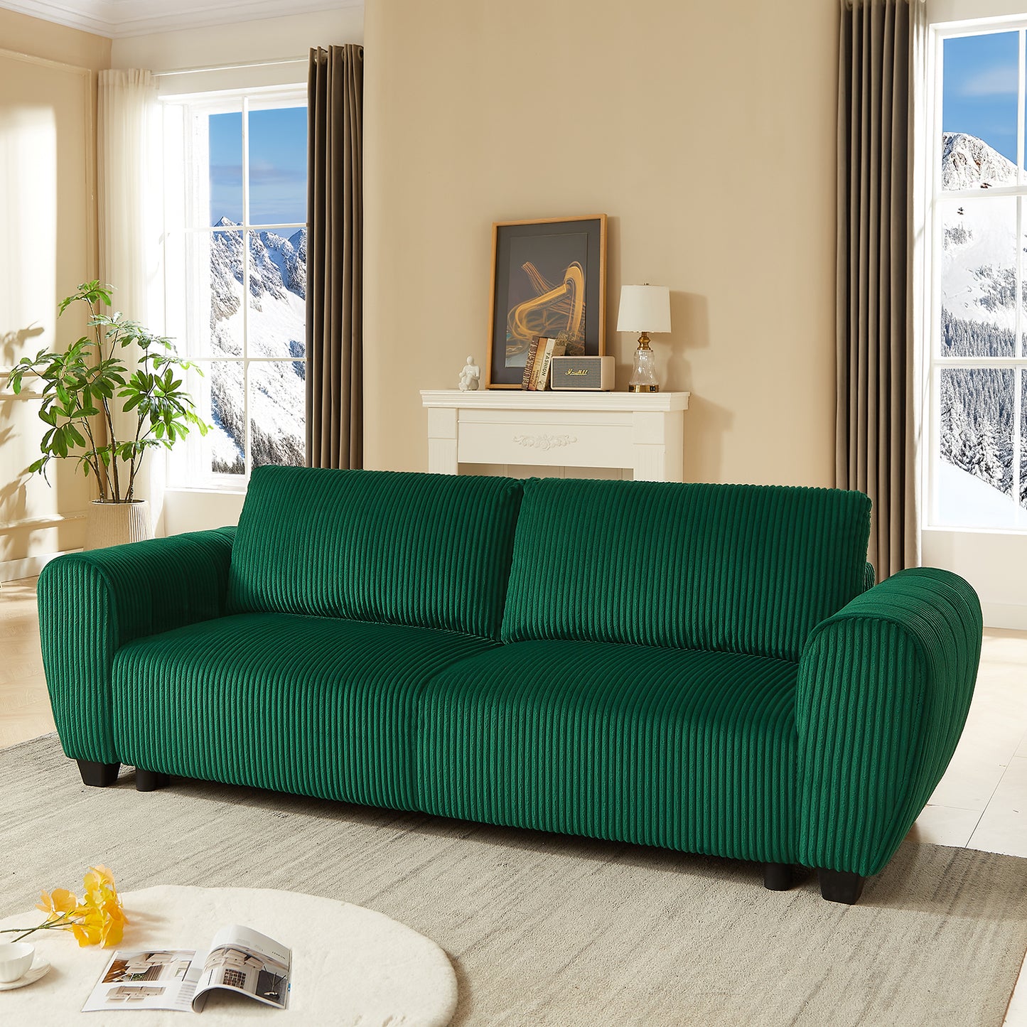 Corduroy Upholstered 3 Seat Sofa Couch,2-in-1 Convertible Sleeper Sofa