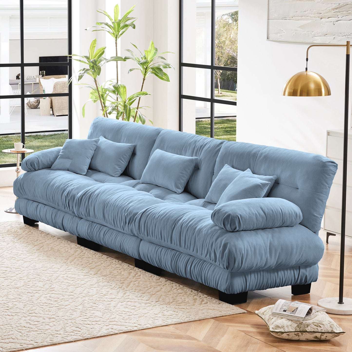 Chenille Cloud Couch: 2 - 4 Seater L - Shape Sofa for Living Room with Pillows