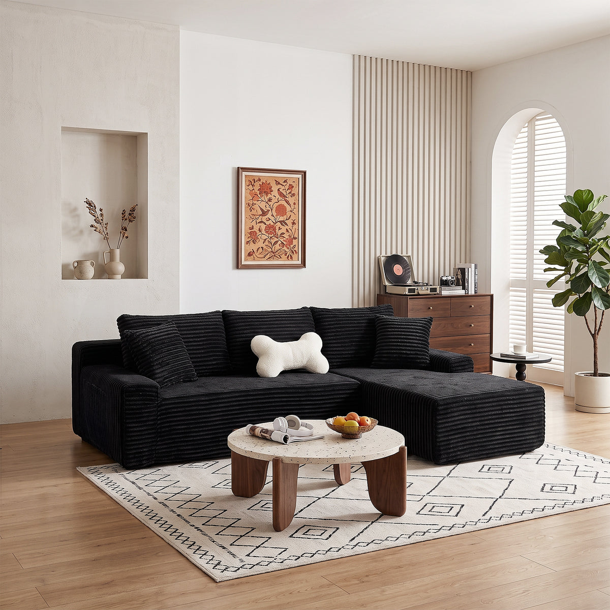 Left/Right Chaise L-Shaped Boneless Cloud Sectional Sofa – Modular Corduroy Couch with Arm Storage Pockets, Deep Seat, No Assembly