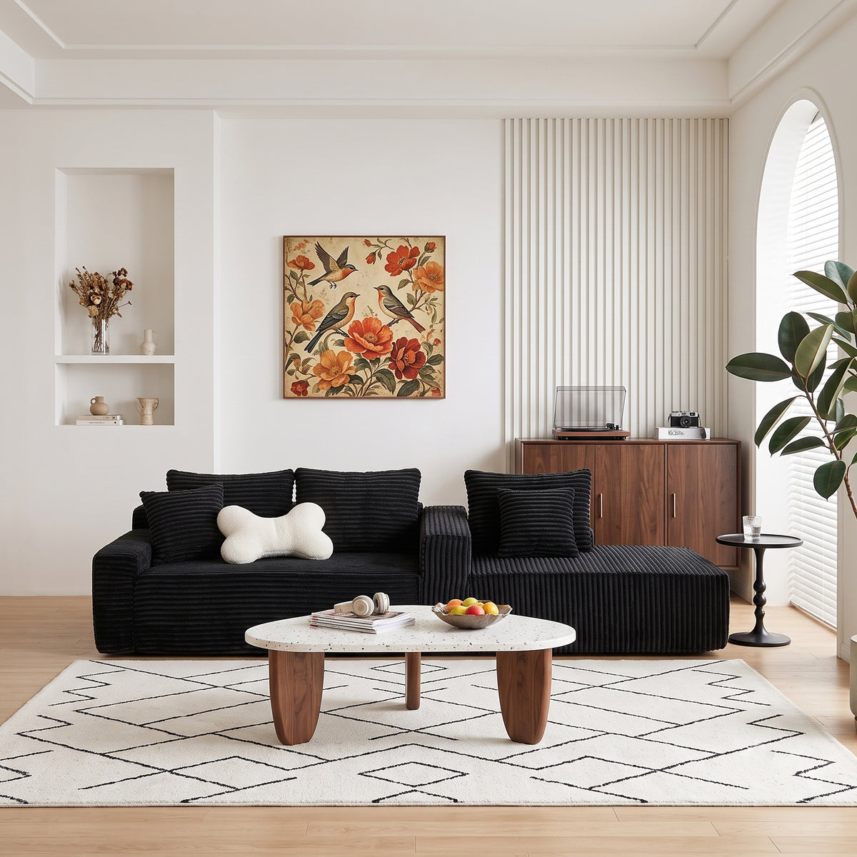 Left/Right Chaise L-Shaped Boneless Cloud Sectional Sofa – Modular Corduroy Couch with Arm Storage Pockets, Deep Seat, No Assembly