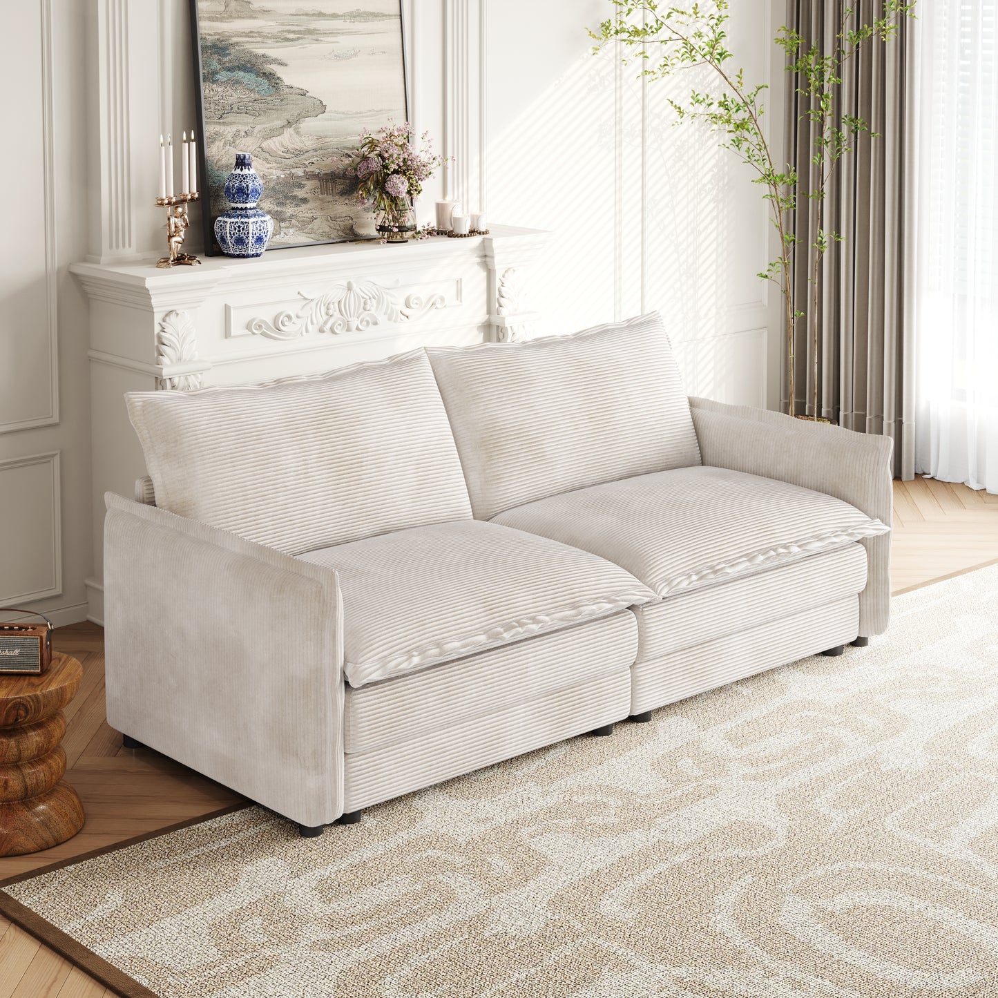 Corduroy fabric comfortable cloud sofa for living room 2 Seat - 4 Seat with ottoman