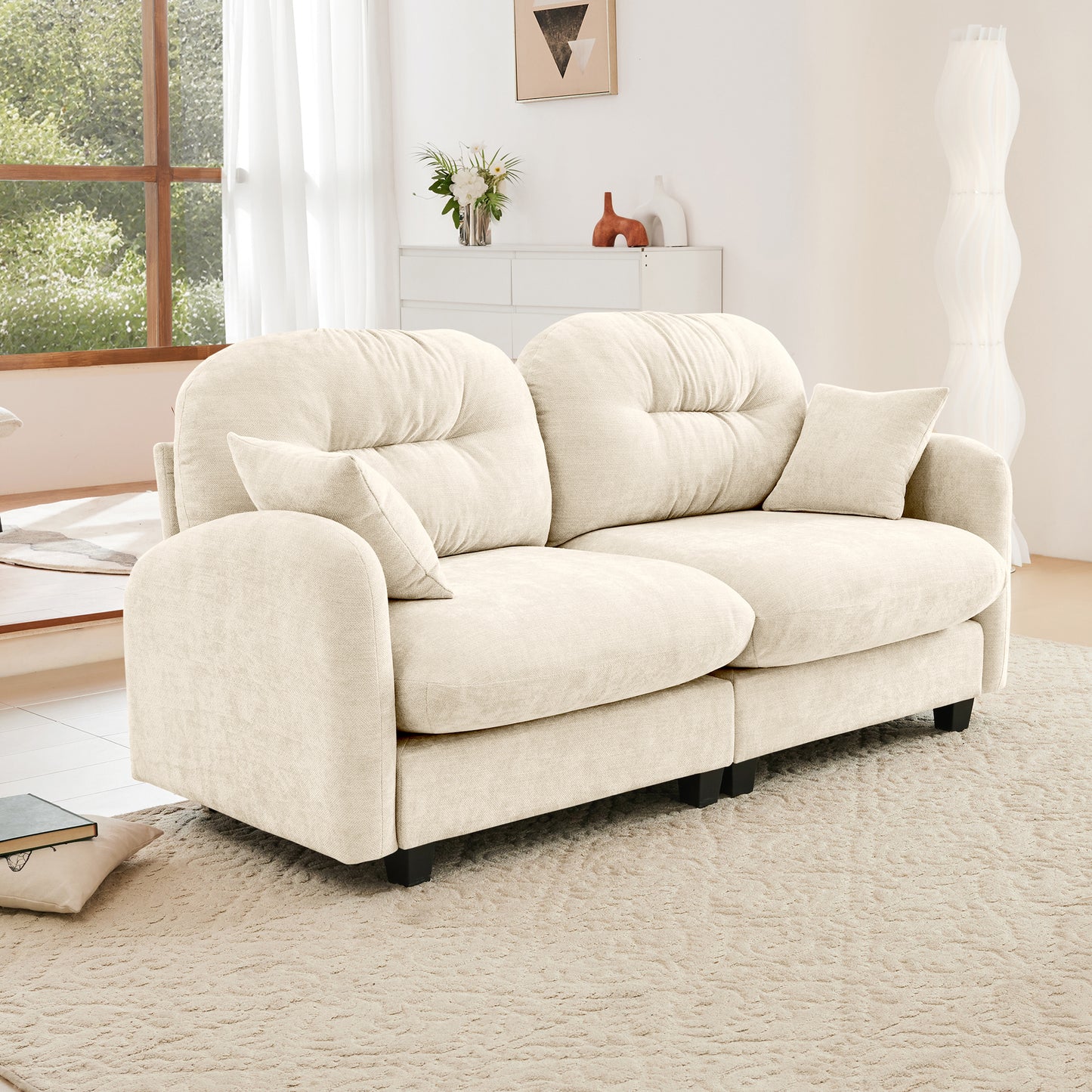 Modular Sectional Couch Chenille Fabric High-Density Foam 2-4 Seats ottoman Optional