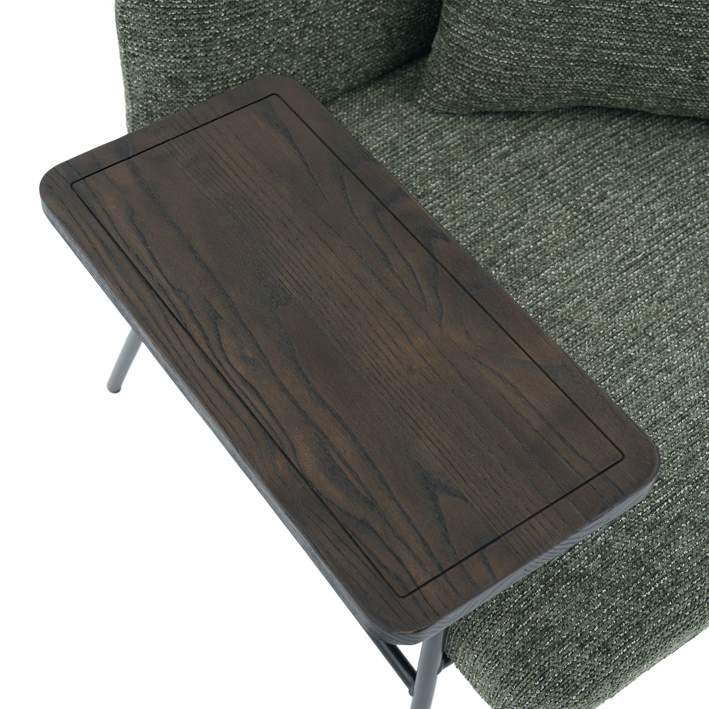 Lounge Relaxing Chair with Small Table and Back Pillow | Modern Upholstered Chair, Metal Legs, Side Pockets – 6 Colors