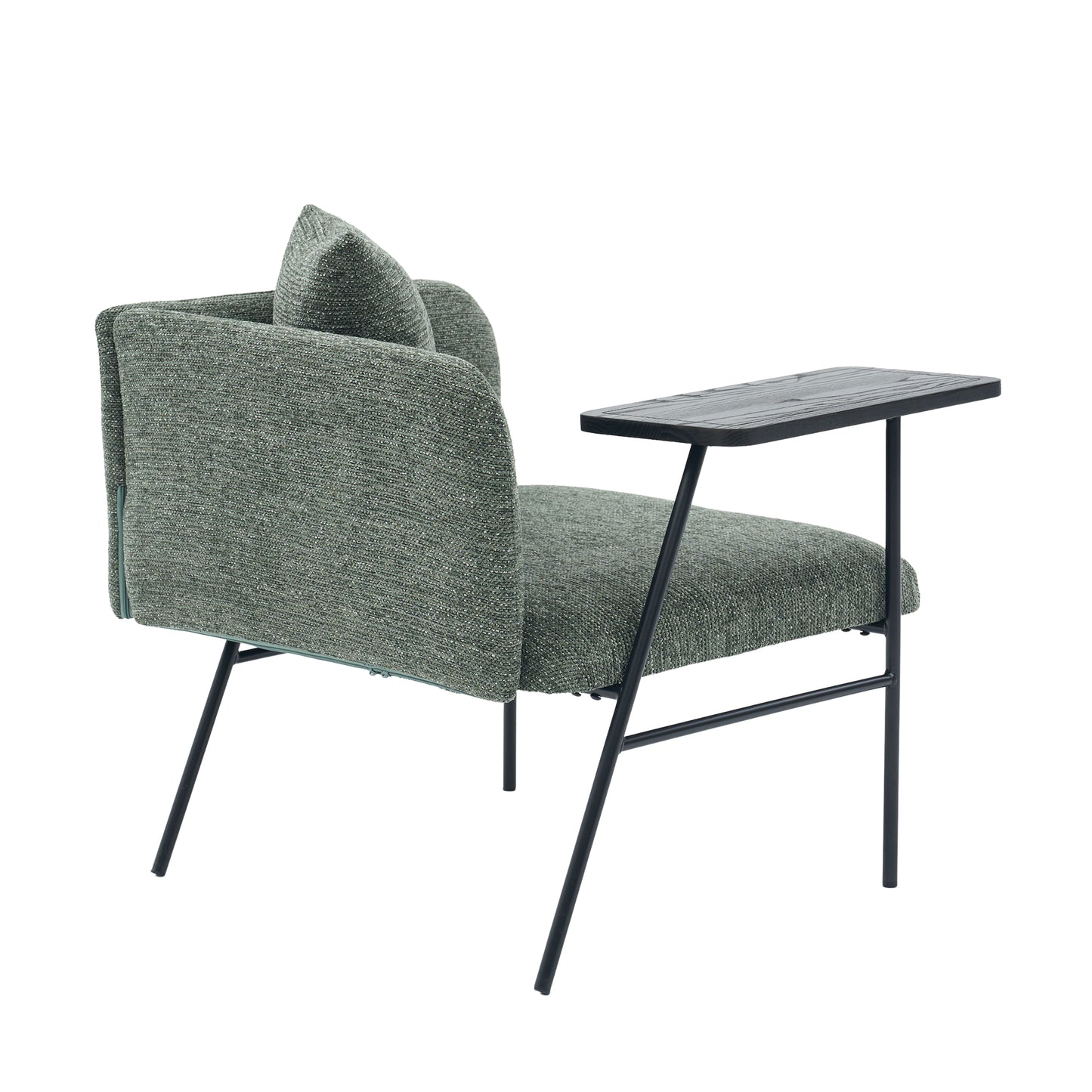 Lounge Relaxing Chair with Small Table and Back Pillow | Modern Upholstered Chair, Metal Legs, Side Pockets – 6 Colors
