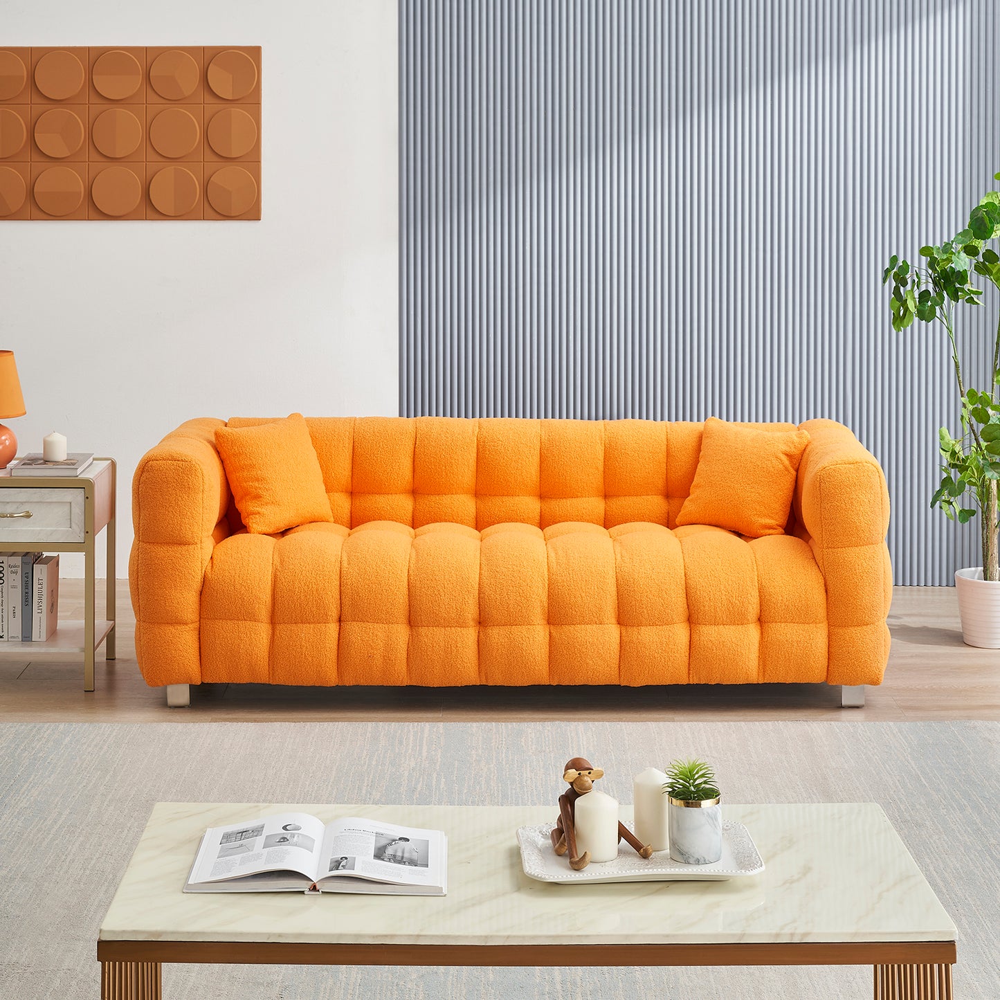 Teddy Fleece Sofa for Living Room or Bedroom, Including Two Throw Pillows & Sturdy Hardware Foot Support