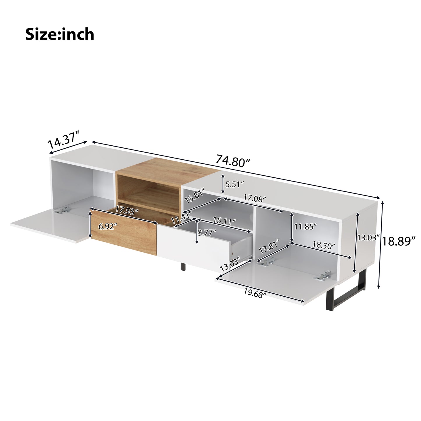 TV Stand with Drop Down Door - Up to 85" TVs, 2 Cabinets