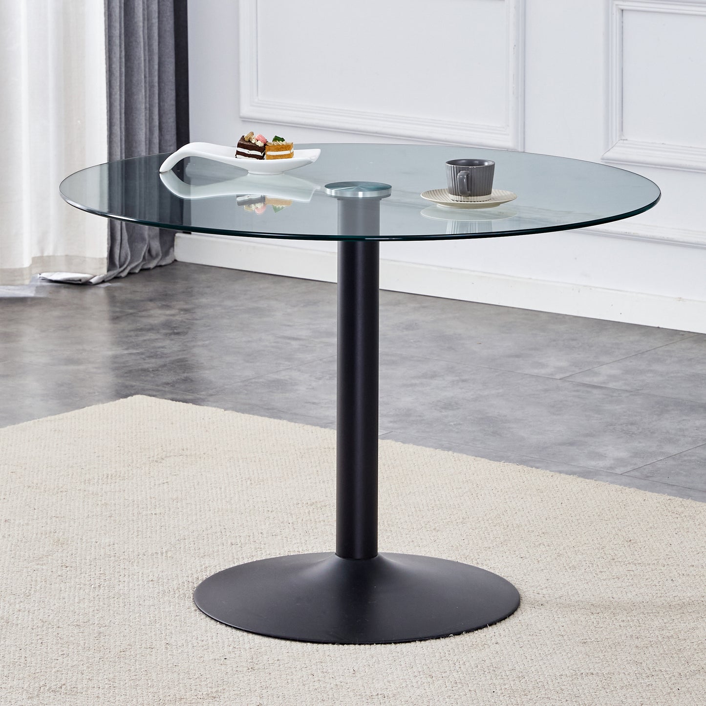 Modern Minimalist Round Dining Table - Gold Metal Legs, Diameter Glass Top for Multiple Rooms