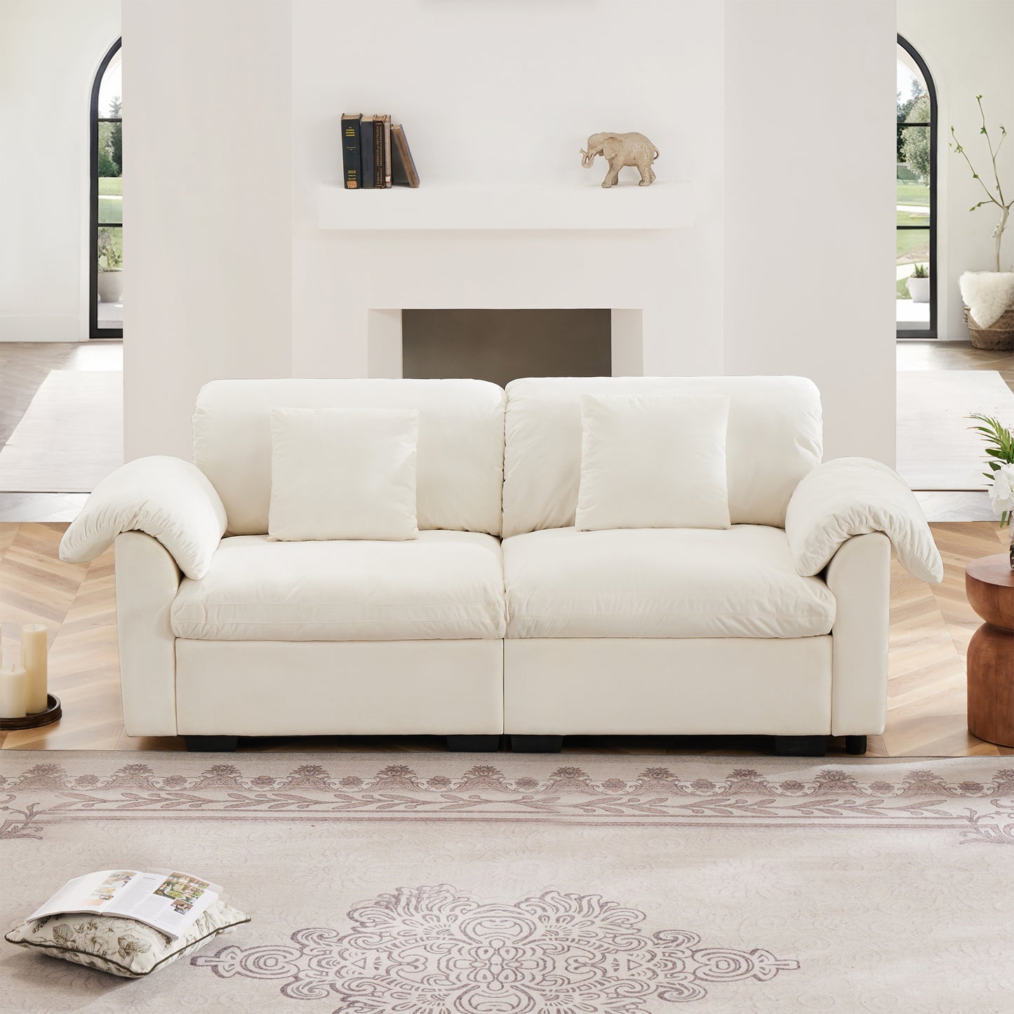 Deep - Seat Living Room Sofa: Single/Two - Seat with Storage & Fluffy Pillows