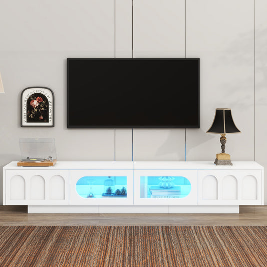 TV Stand with Fluted tempered Glass Doors for TVs Up to 95''Entertainment Center with APP-Controlled LED Light