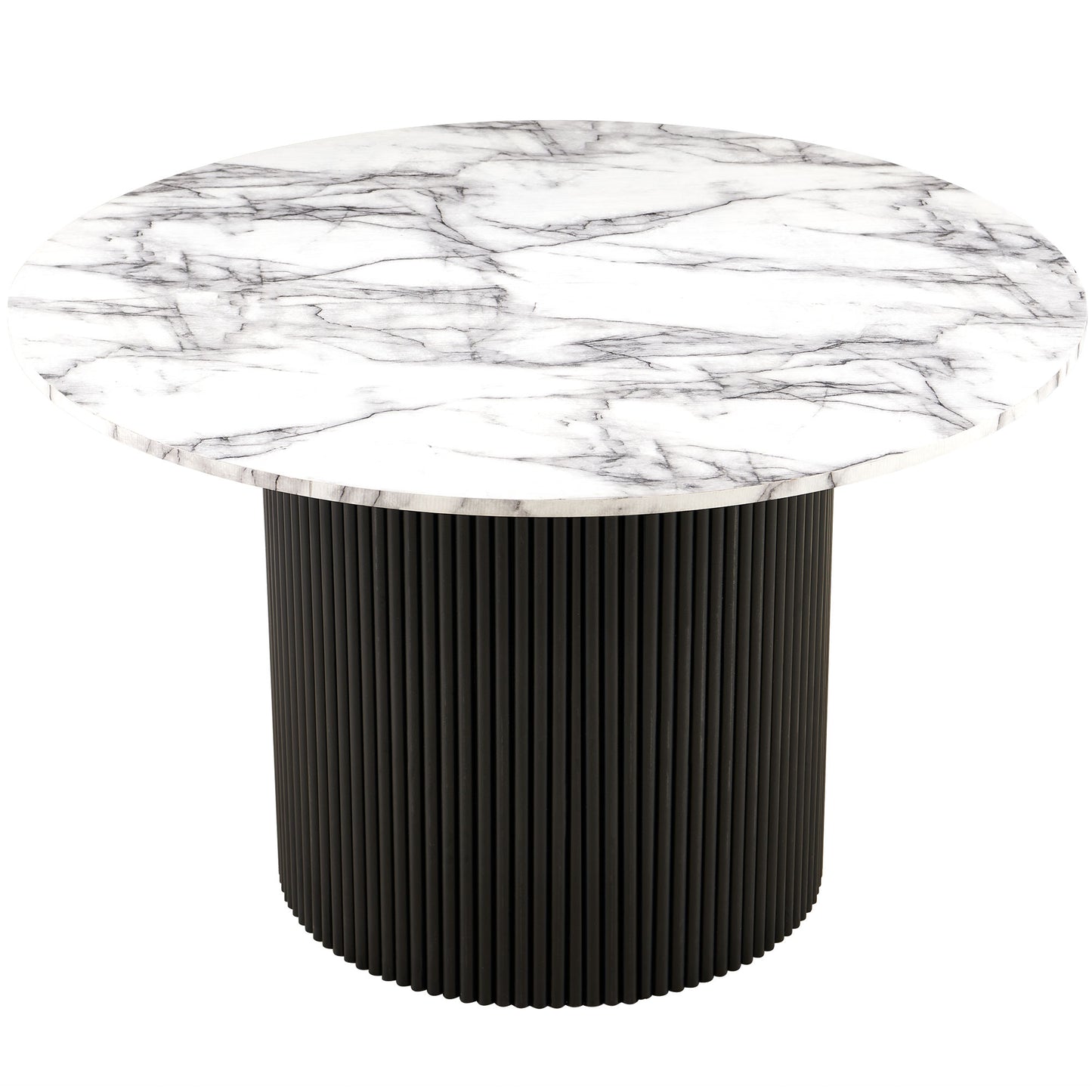 Round Dining Tables with Wood Strip Base Wood Veneer Tabletop 4 Colors