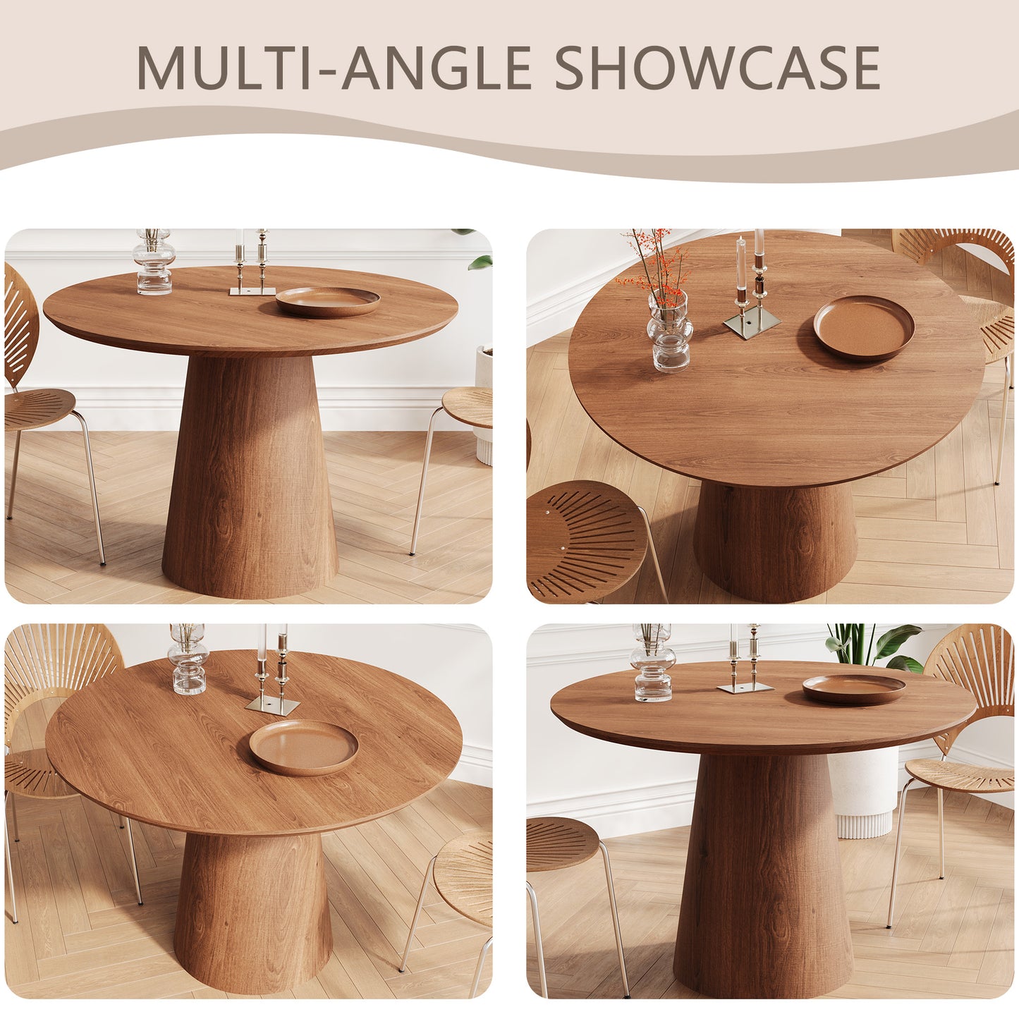 43 - Inch Wooden Circular Dining Table: Modern Minimalist Design