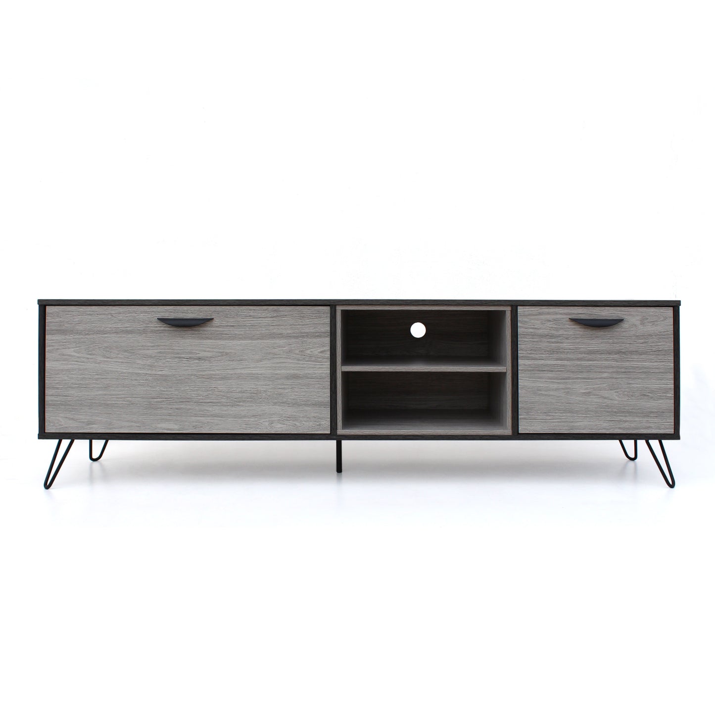 Modern Industrial TV Stand with Storage & Hairpin Legs