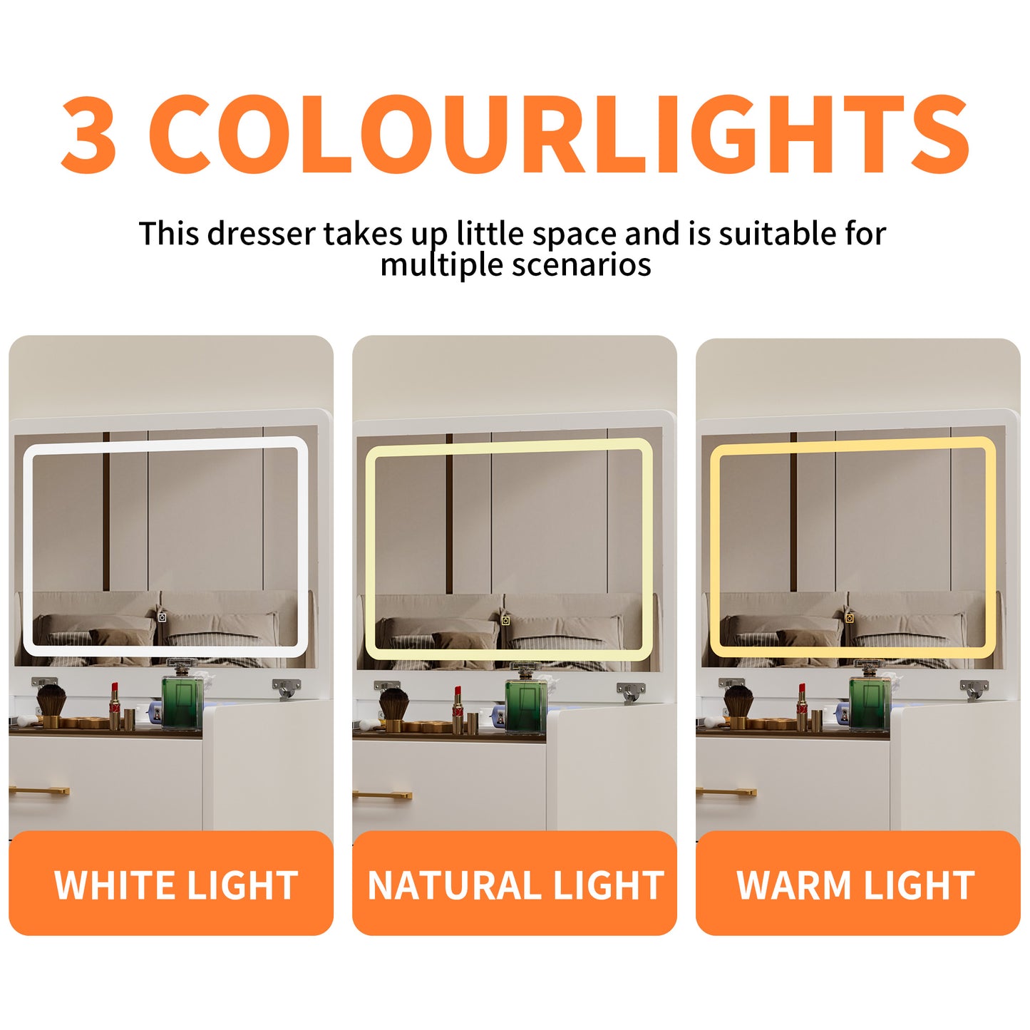 23.6'' Wide Makeup Vanity Table: Flip - Top Lighted, 3 - in - 1 with Storage Stool, Glass, LED, Power Outlet