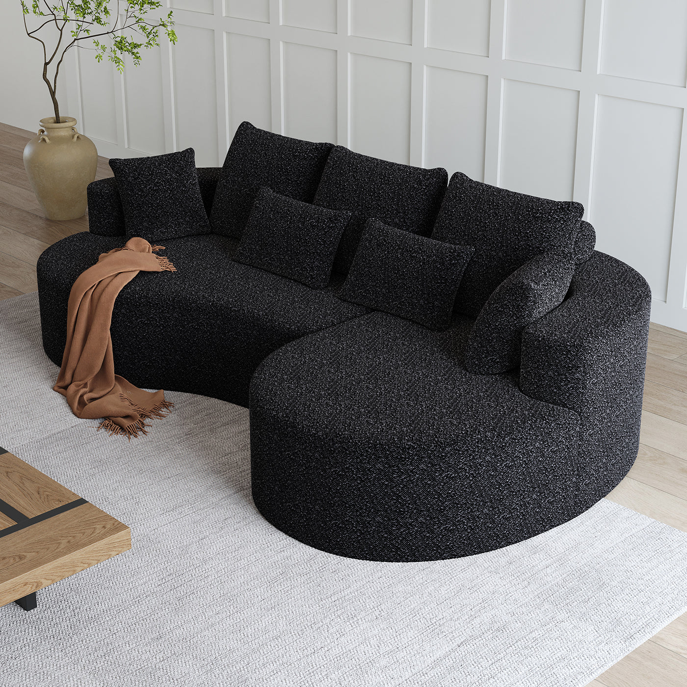 Modern Upholstered Oversized Sectional Sofa,  Chenille 4-Seater Extra Deep & Wide Seat Curved Cloud Couch with 7 Pillows