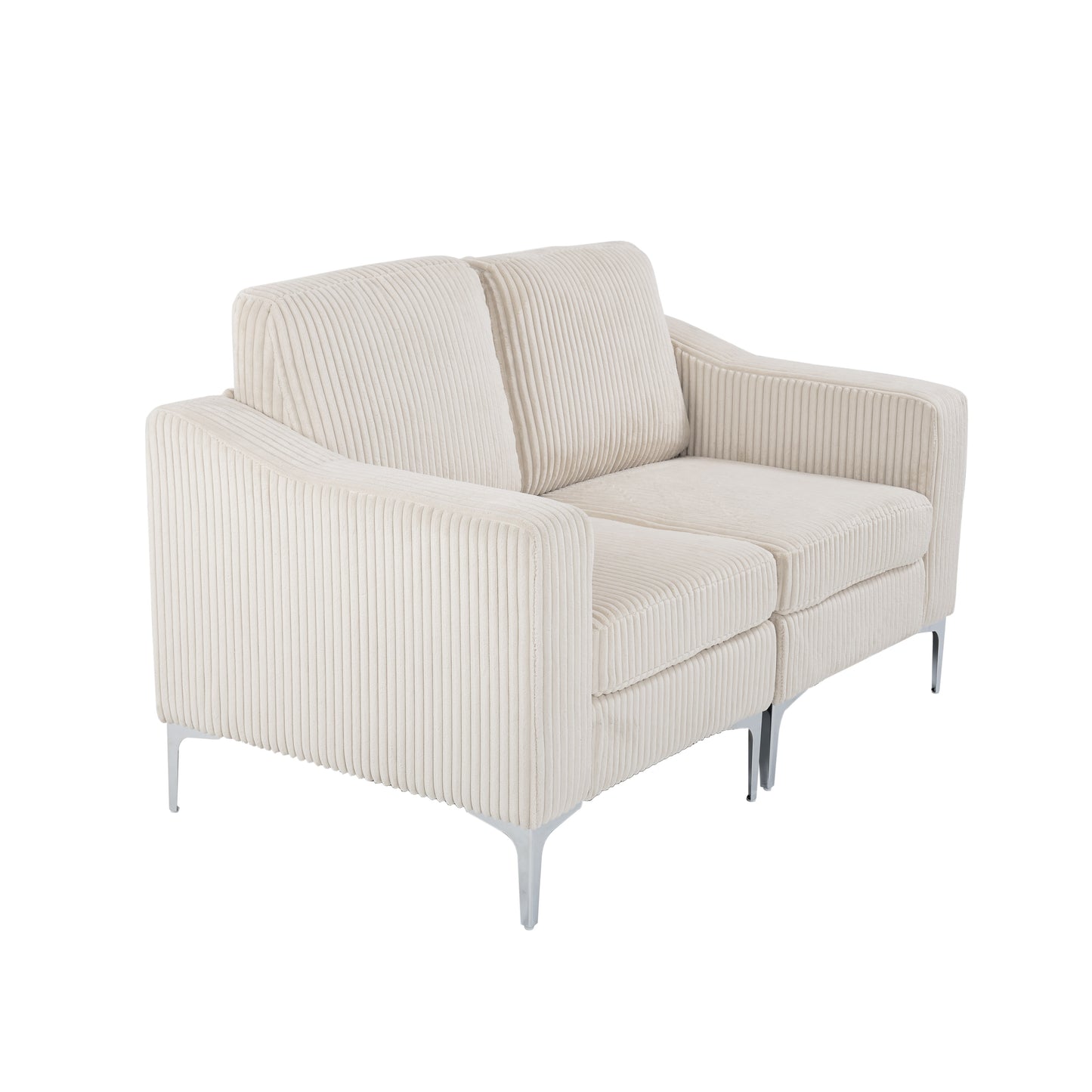 Lounge Sofa with Armrests & Modular Sectional Two-Seater Sofa | Soft Corduroy, Pocket Spring + Sinuous Spring, Easy Assembly – Beige/Gray