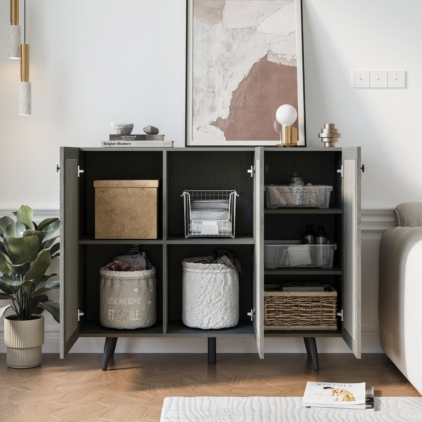 Three-Door Wood Storage Cabinet - Adjustable Shelf