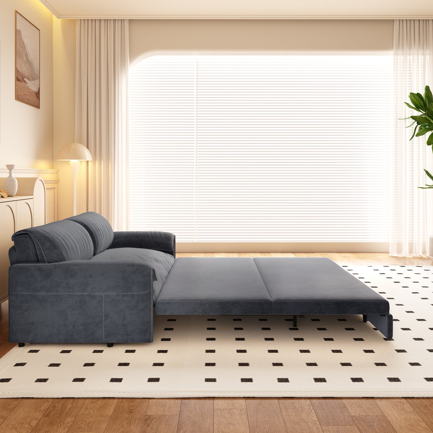 66" Queen Pull - Out Sofa Bed: 3 - in - 1 Convertible with Side Storage for Living