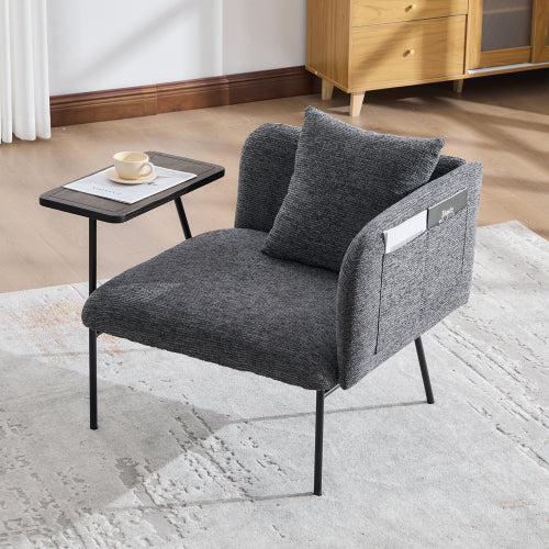 Lounge Relaxing Chair with Small Table and Back Pillow | Modern Upholstered Chair, Metal Legs, Side Pockets – 6 Colors