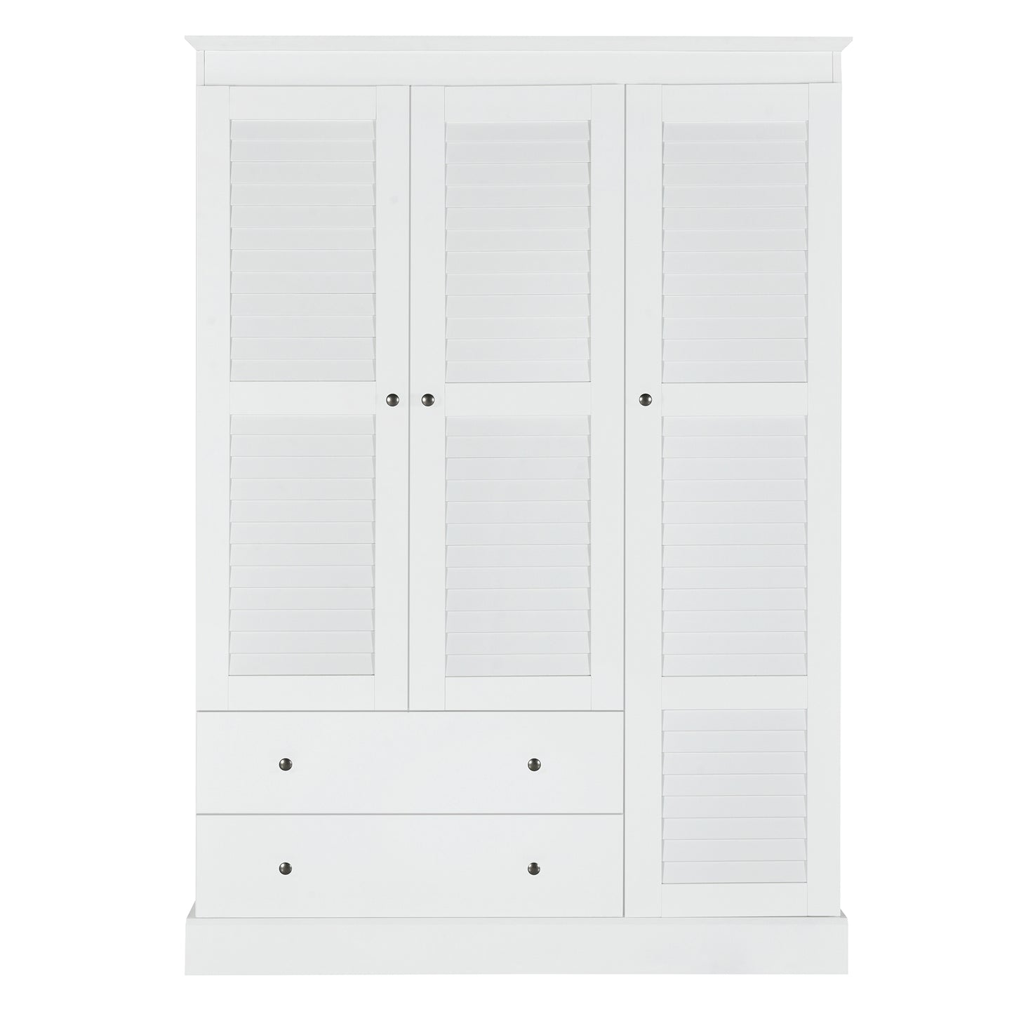 3 - Shutter Door Armoire Closet: White, 2 Drawers for Organized Living
