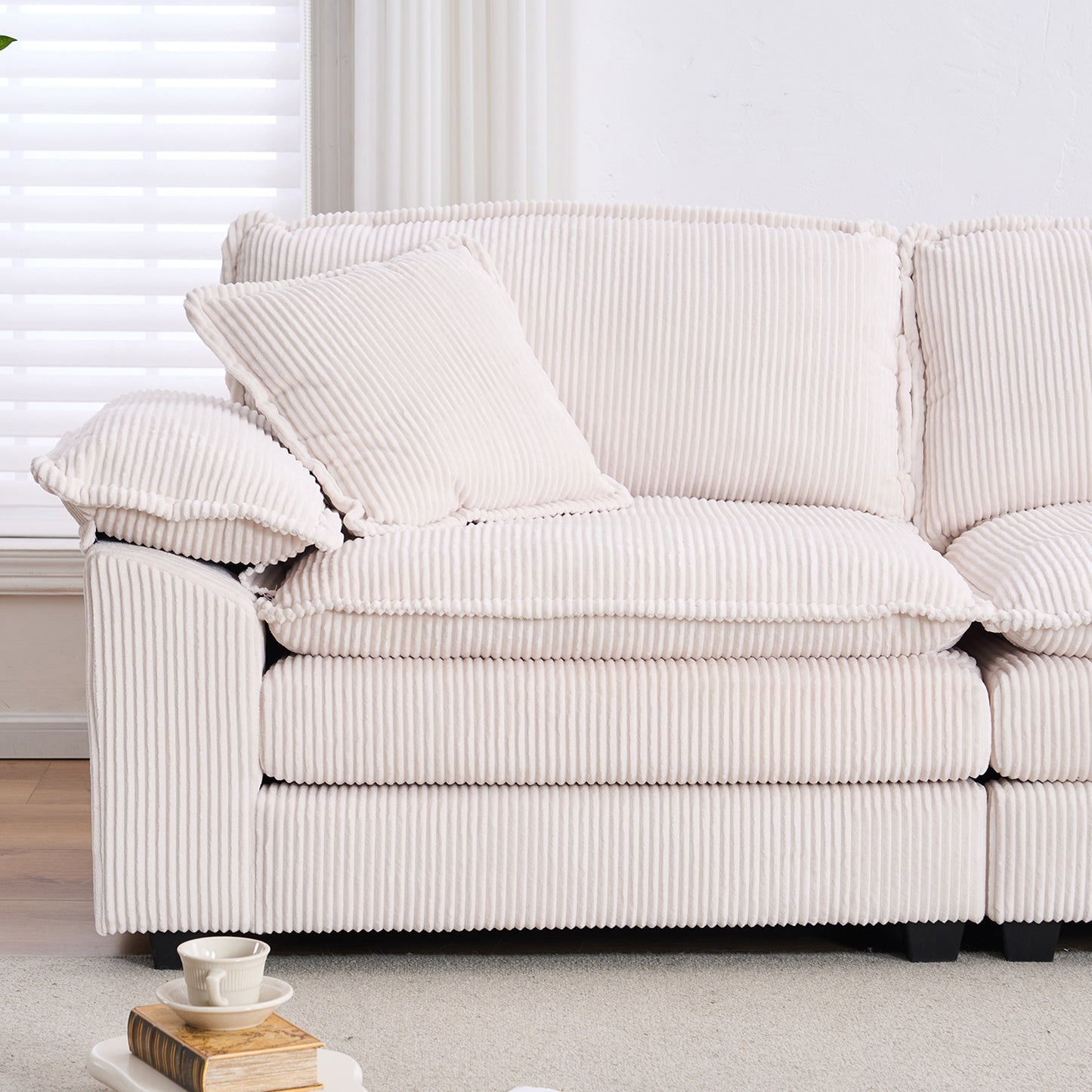 Corduroy 2-seats sofa With 2 back pillows,2 toss pillows and two ottoman,Comfy Sofa- Deep Seat Couch