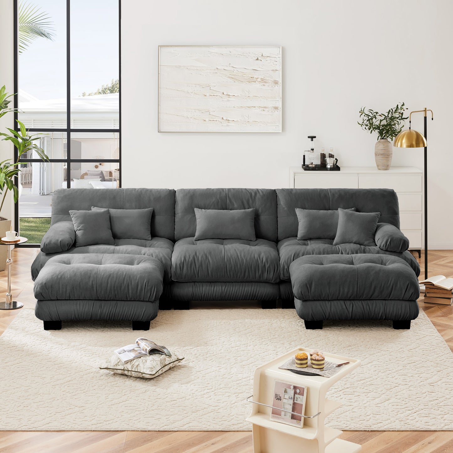 Chenille Cloud Couch: 2 - 4 Seater L - Shape Sofa for Living Room with Pillows