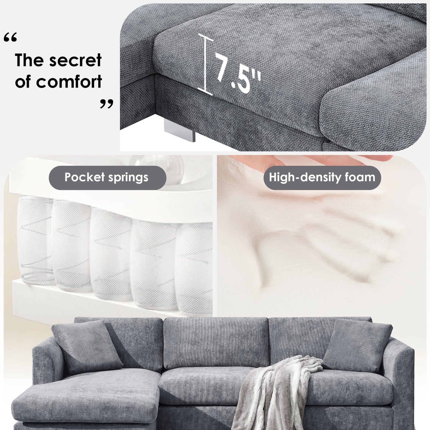 Modern 96*56" Cloud Sectional Sofa - 3 Colors for Home & Office
