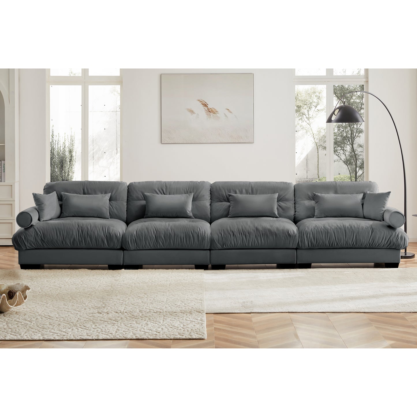Deep Seat Cloud Couch Modular Velvet Sectional Sofa Couch with Movable Ottoman,Corner Sectional with Bolstered Armrests