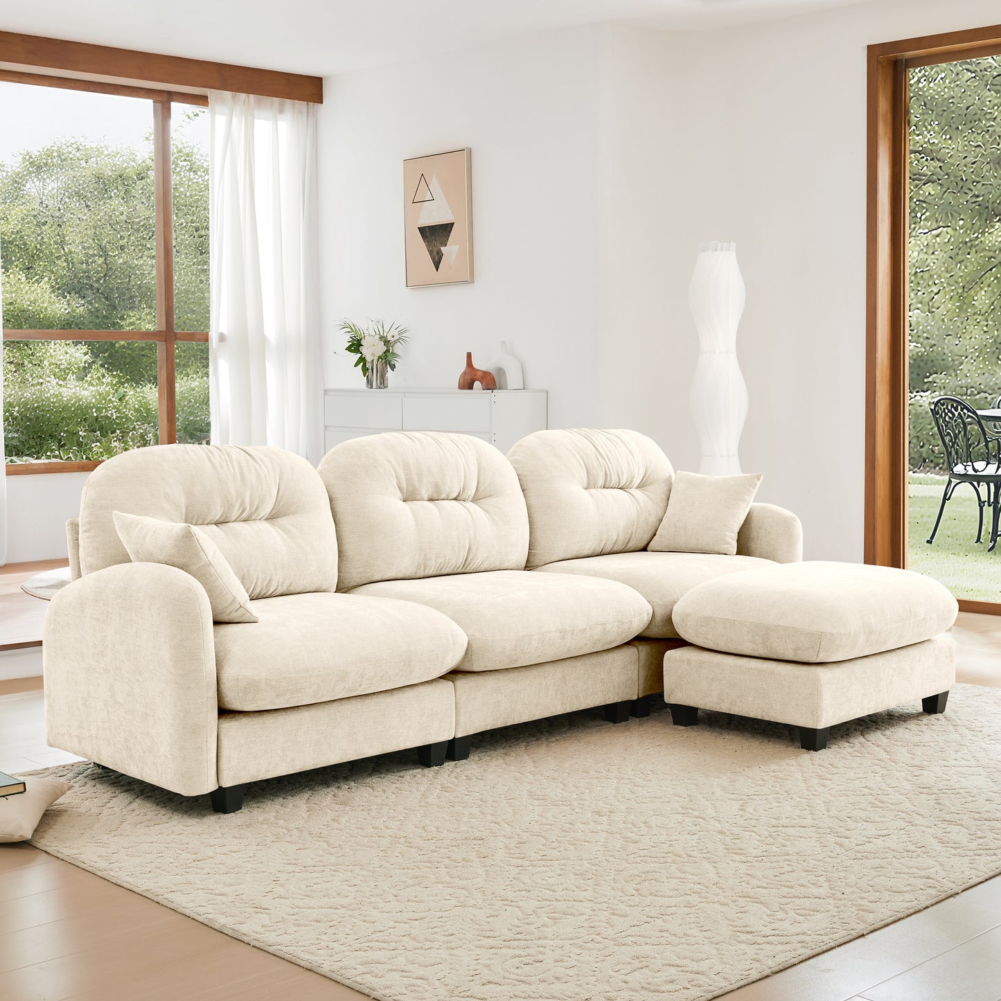 Modular Sectional Couch Chenille Fabric High-Density Foam 2-4 Seats ottoman Optional
