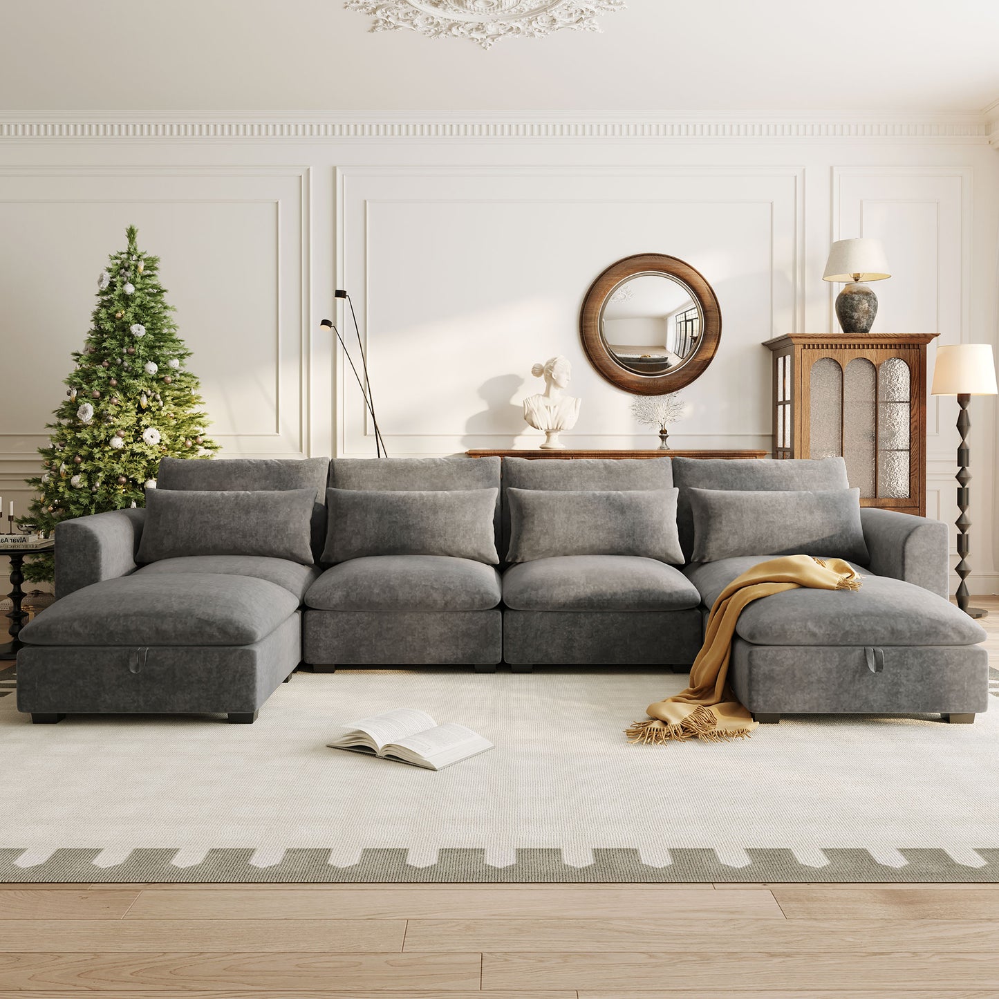 132"U - shaped Freely Transformable Modular Corner Sofa with 2 Ottomans: Ideal for Living Rooms